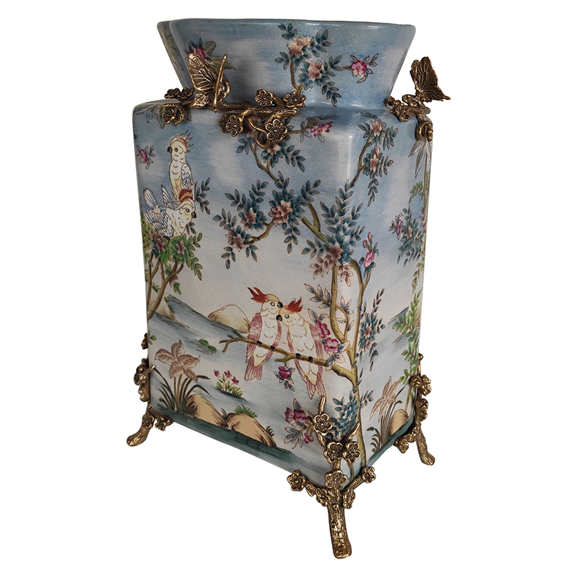 Ваза Blue Rectangular Vase Parrots Бронза Мульти Голубой Ваза Blue Rectangular Vase Parrots Бронза Мульти Голубой в Рязани | Loft Concept