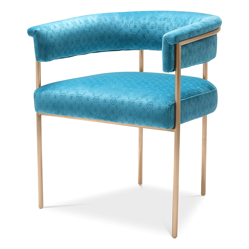 Стул Philipp Plein Dining Chair Monogram Голубой Голубой Золотой Стул Philipp Plein Dining Chair Monogram Голубой Голубой Золотой в Рязани | Loft Concept