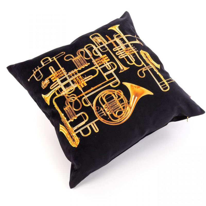 Подушка Seletti Cushion Trumpets Черный Золотой Подушка Seletti Cushion Trumpets Черный Золотой в Рязани | Loft Concept