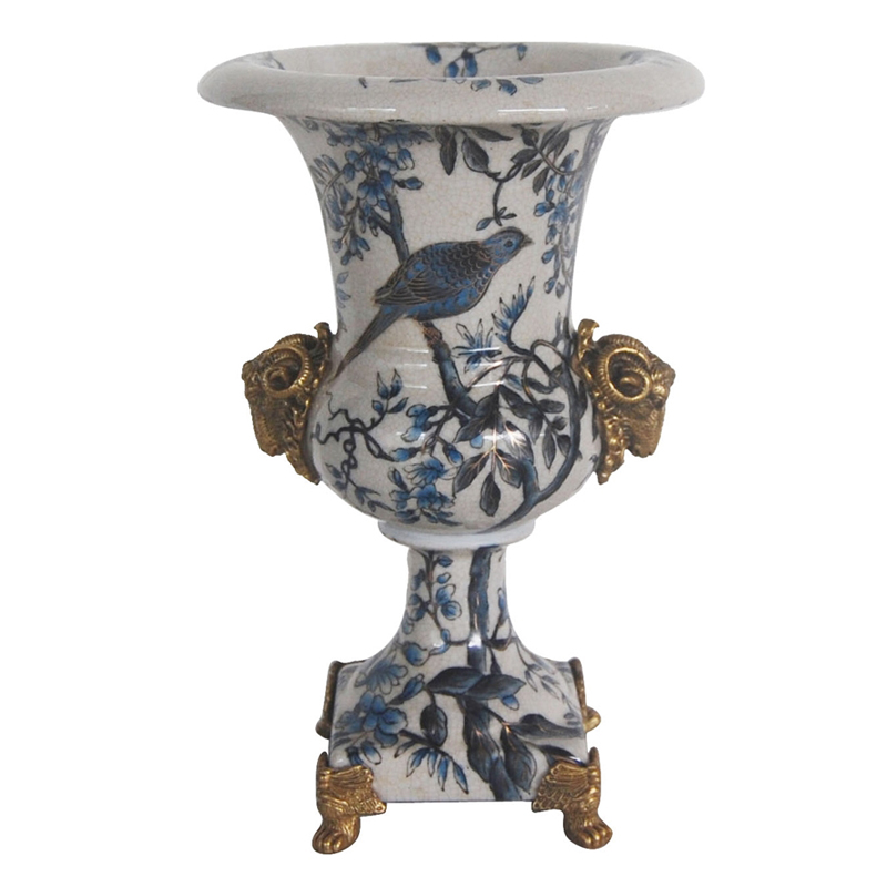 Ваза Bronze Aries Vase Синий Белый Бронза Ваза Bronze Aries Vase Синий Белый Бронза в Рязани | Loft Concept
