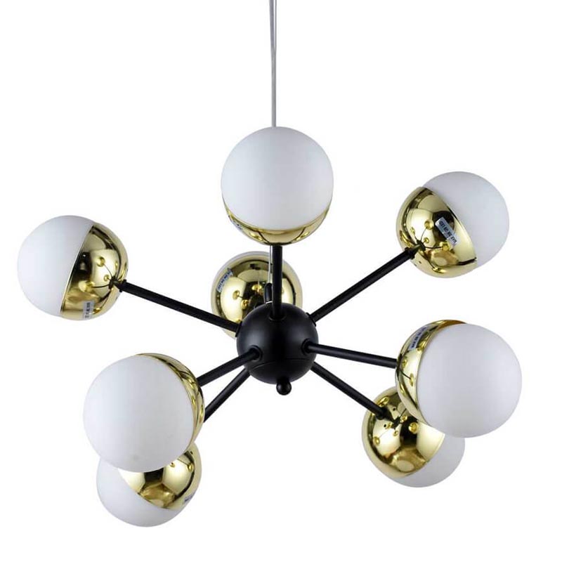 Люстра Sputnik White and Gold Globe Chandelier 8 Черный Золотой Белый Люстра Sputnik White and Gold Globe Chandelier 8 Черный Золотой Белый в Рязани | Loft Concept