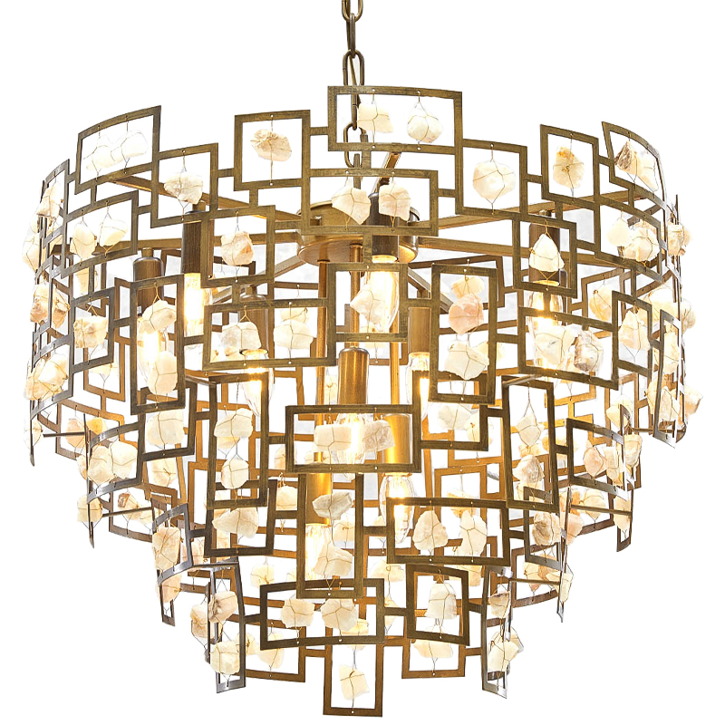 Люстра металлическая с подвесками из камня Maze Stones Chandelier 52 Латунь Бежевый Люстра металлическая с подвесками из камня Maze Stones Chandelier 52 Латунь Бежевый в Рязани | Loft Concept