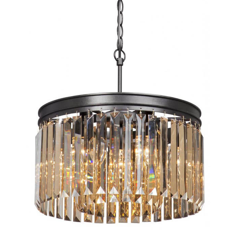 Люстра RH Rhys Amber GLASSS Prism Round Chandelier Янтарное стекло 40 Черный матовый в Рязани | Loft Concept 