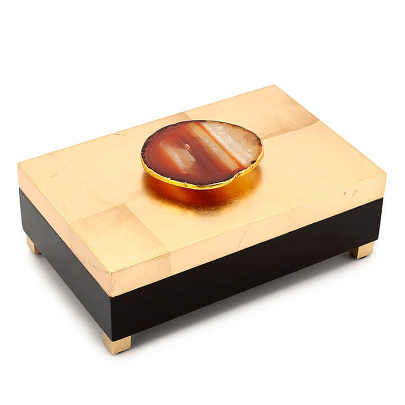 Шкатулка BOX KRIZIA gold with agate Черный Глянцевое золото Коричневый Шкатулка BOX KRIZIA gold with agate Черный Глянцевое золото Коричневый в Рязани | Loft Concept