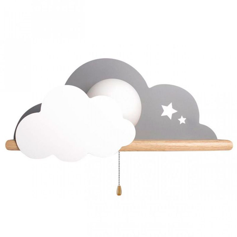 Бра с деревянной полкой серое Облако Wall Lamp Grey Cloud Серый Древесина Бра с деревянной полкой серое Облако Wall Lamp Grey Cloud Серый Древесина в Рязани | Loft Concept