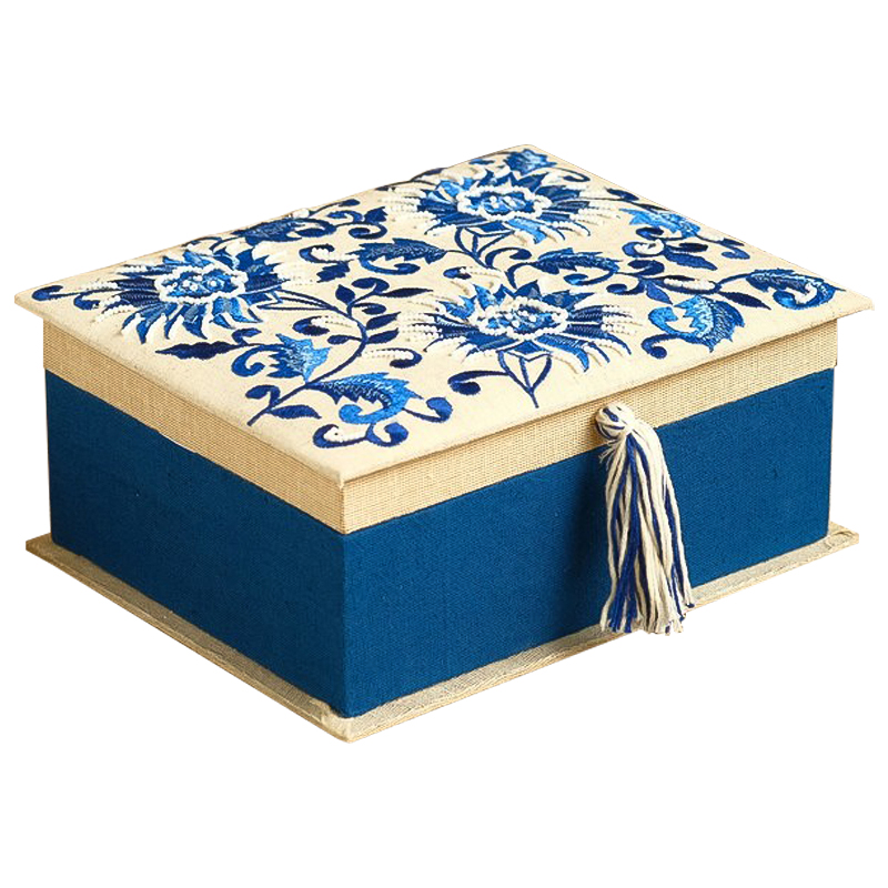 Шкатулка с вышивкой Blue Flowers Beads Embroidery Box Бежевый Синий Голубой Шкатулка с вышивкой Blue Flowers Beads Embroidery Box Бежевый Синий Голубой в Рязани | Loft Concept