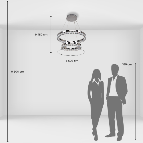 Люстра с двумя кольцами цвета хром и прозрачными хрустальными шарами по периметру Sacramento Transparent Balls Chandelier в Рязани