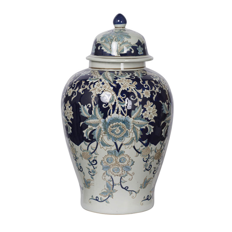 Ваза с крышкой Blue & White Ornament Vase 59 Белый Синий Ваза с крышкой Blue & White Ornament Vase 59 Белый Синий в Рязани | Loft Concept