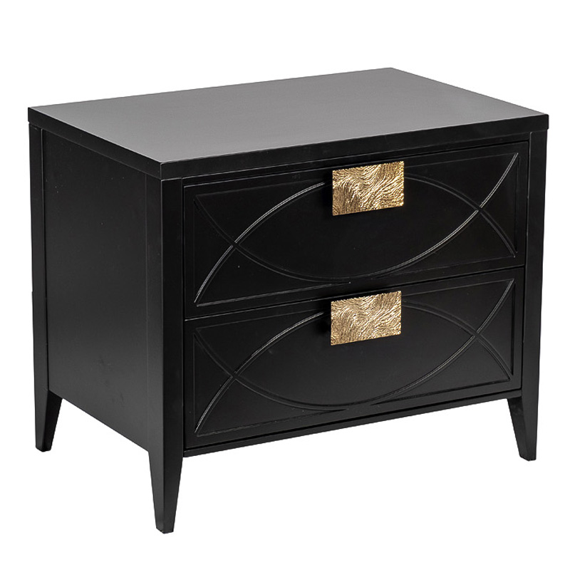 Тумба с 2-мя ящиками Amelie Black Nightstand Черная Черный Золотой в Рязани | Loft Concept 