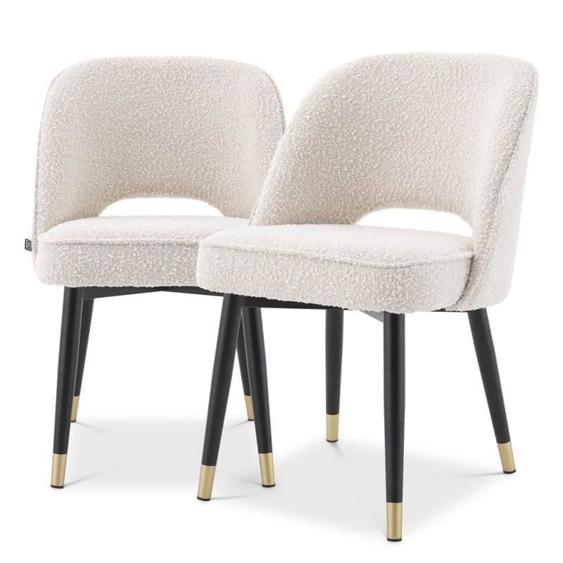Комплект из двух стульев Eichholtz Dining Chair Cliff set of 2 Boucle cream Кремовый Черный Латунь Комплект из двух стульев Eichholtz Dining Chair Cliff set of 2 Boucle cream Кремовый Черный Латунь в Рязани | Loft Concept