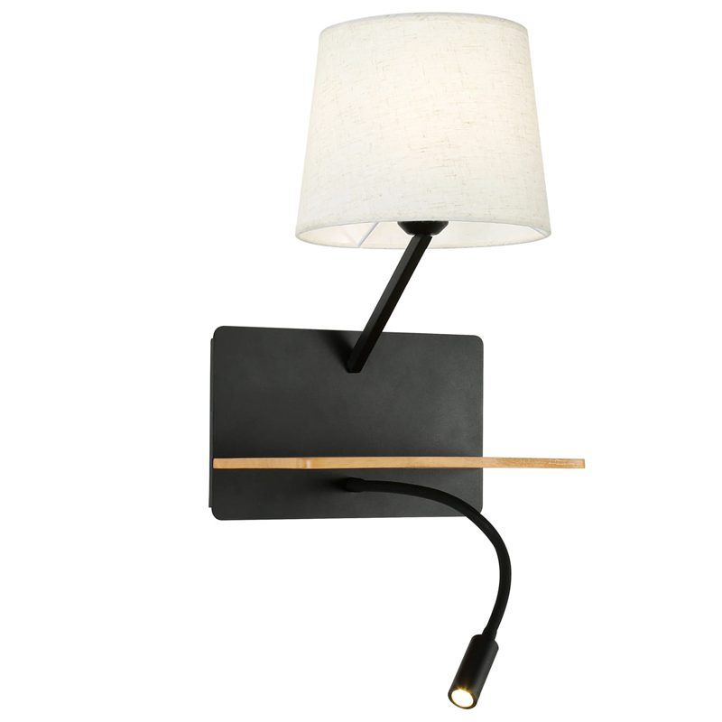 Бра с абажуром и гибким спотом Trumpet Wall Black USB Белый Коричневый Черный Бра с абажуром и гибким спотом Trumpet Wall Black USB Белый Коричневый Черный в Рязани | Loft Concept