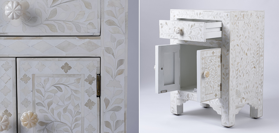 Тумбочка с инкрустацией BONE INLAY BEDSIDE Белая Тумбочка с инкрустацией BONE INLAY BEDSIDE Белая - Loft-Concept в Рязани