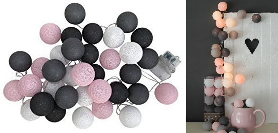 Гирлянда хлопковые фонарики Сotton Ball Pink-Grey - Loft-Concept в Рязани