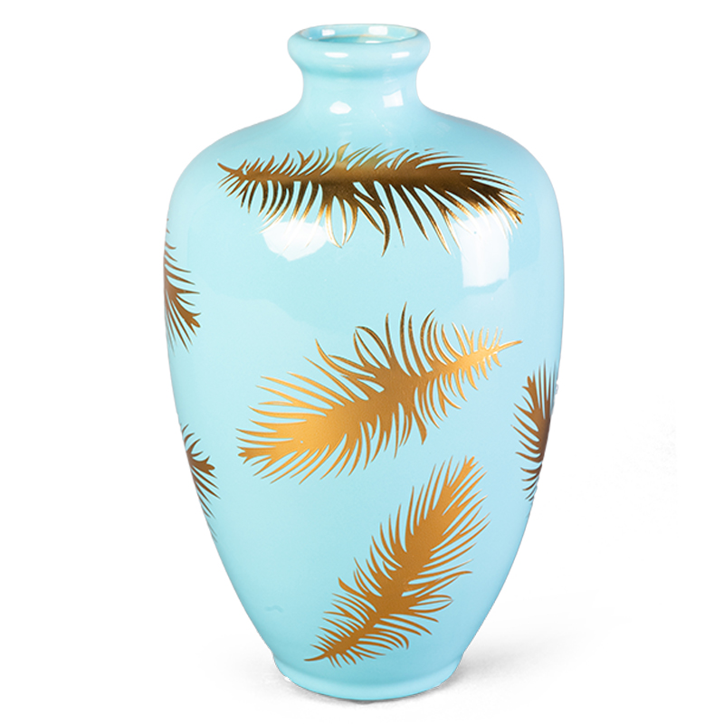 Ваза Gold feathers on blue Vase 25 Голубой Глянцевое золото Ваза Gold feathers on blue Vase 25 Голубой Глянцевое золото в Рязани | Loft Concept