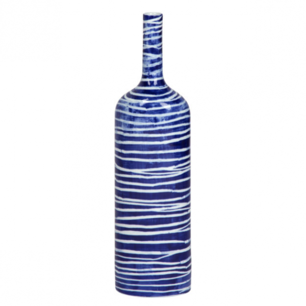 Ваза blue & white ornament Striped Bottle Синий Белый Ваза blue & white ornament Striped Bottle Синий Белый в Рязани | Loft Concept
