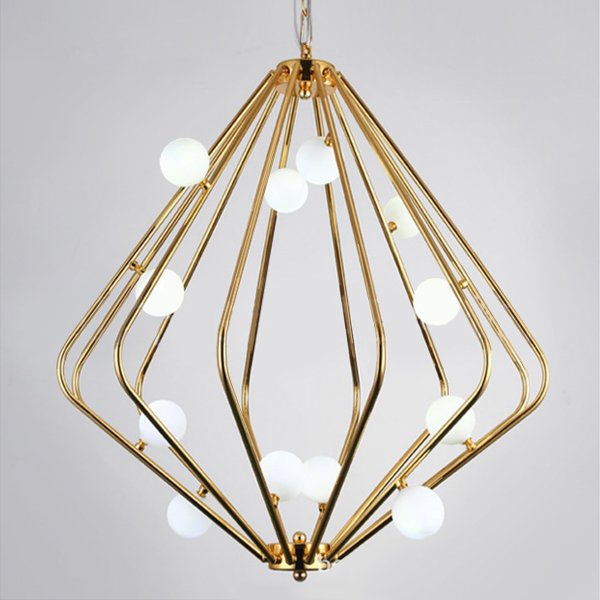 Люстра Cage with white balls Chandelier Золотой Прозрачный белый в Рязани | Loft Concept 