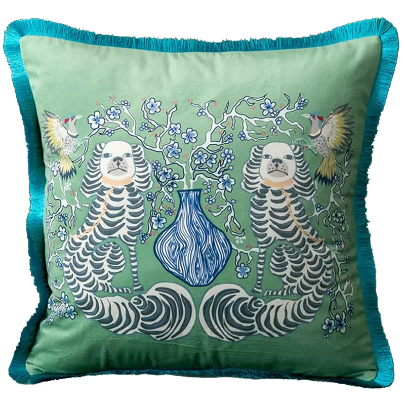 Декоративная подушка Two Dogs Turquoise Cushion Зеленый шалфей Бирюзовый Голубой Белый Декоративная подушка Two Dogs Turquoise Cushion Зеленый шалфей Бирюзовый Голубой Белый в Рязани | Loft Concept