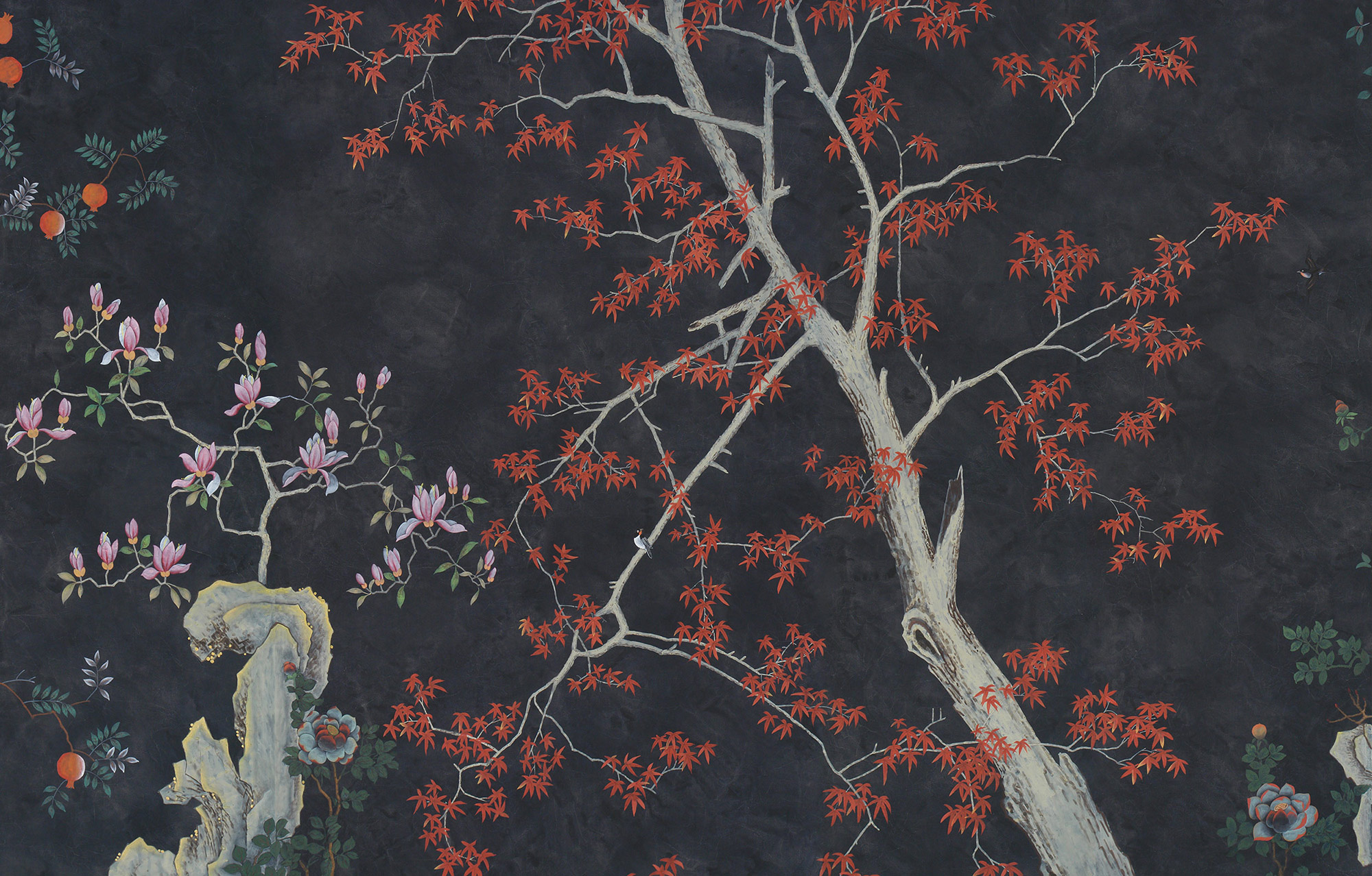 Обои ручная роспись Summer Night Blossom Original colourway on Edo Night painted silk Обои ручная роспись Summer Night Blossom Original colourway on Edo Night painted silk - постер Loft-Concept в Рязани