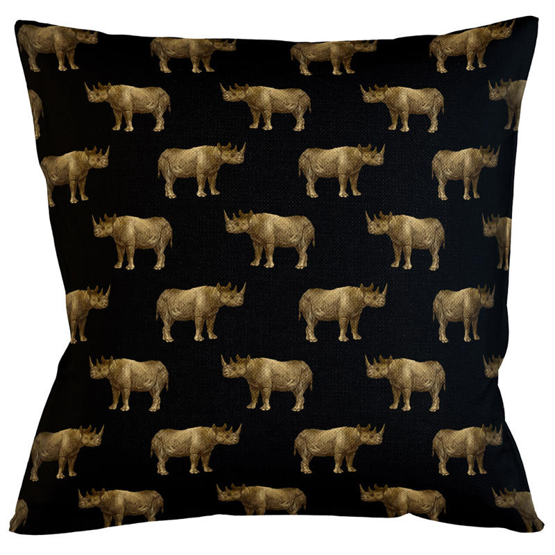 Декоративная подушка с узором из носорогов Home Safari Black Черный Коричневый Декоративная подушка с узором из носорогов Home Safari Black Черный Коричневый в Рязани | Loft Concept