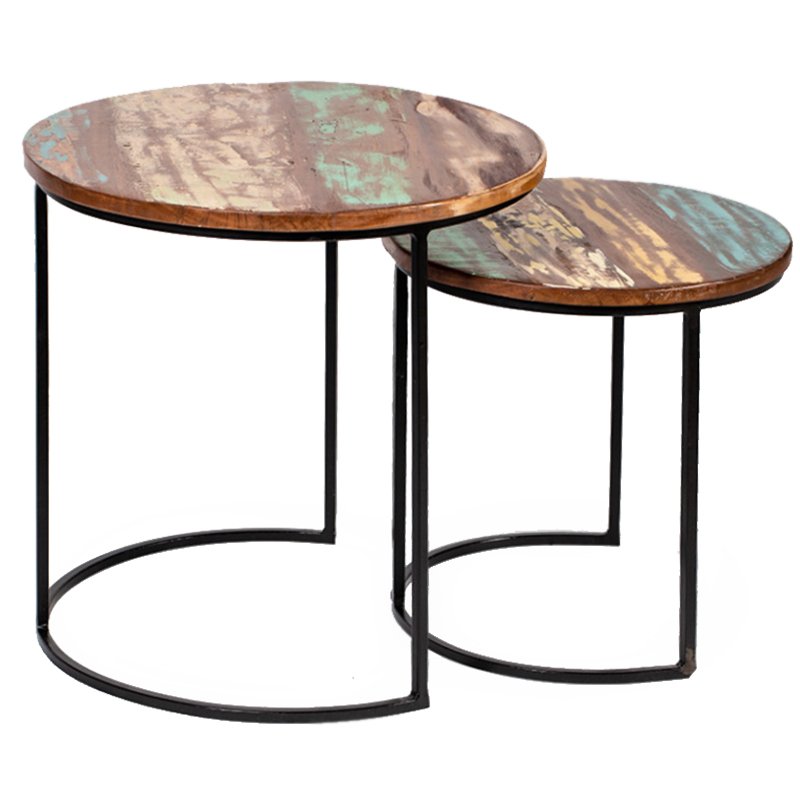 Набор приставных столиков Antique Wood Side Table Коричневый винтаж Черный Набор приставных столиков Antique Wood Side Table Коричневый винтаж Черный в Рязани | Loft Concept