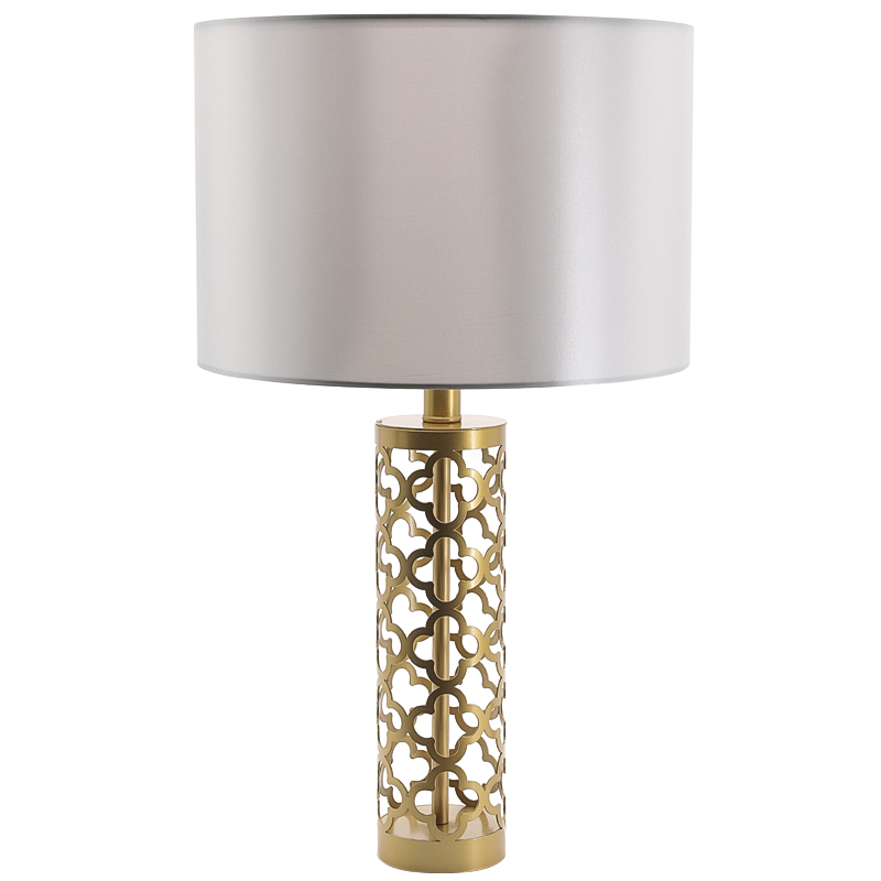 Настольная лампа Arabesque Quatrefoil Drum Table Lamp Золотой Серый Настольная лампа Arabesque Quatrefoil Drum Table Lamp Золотой Серый в Рязани | Loft Concept