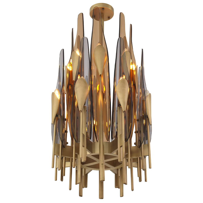 Люстра Eichholtz Chandelier Sky Vertical Латунь Стекло Смок Янтарный Люстра Eichholtz Chandelier Sky Vertical Латунь Стекло Смок Янтарный в Рязани | Loft Concept
