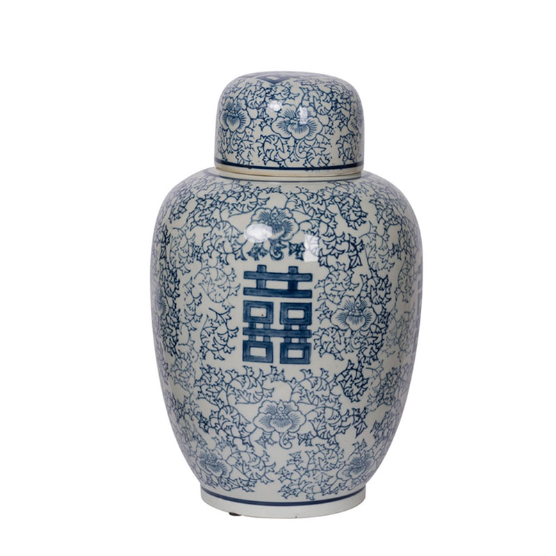 Китайская ваза c крышкой Blue & White Ornament Vase Белый Синий Китайская ваза c крышкой Blue & White Ornament Vase Белый Синий в Рязани | Loft Concept