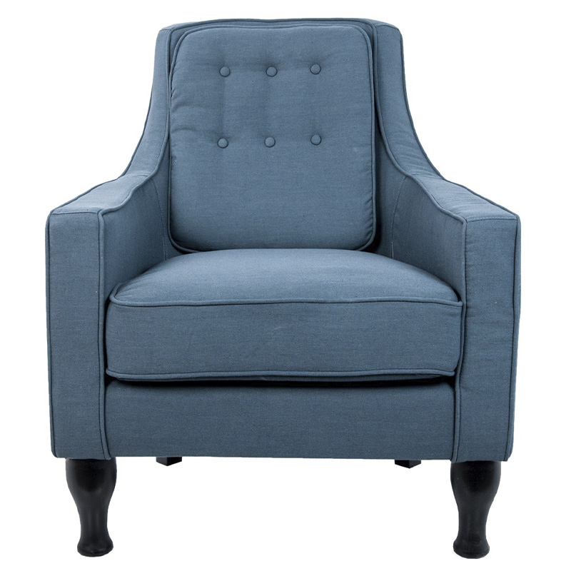 Кресло с мягкой обивкой из льна на 4-х ножках из массива березы Scarlett Armchair blue Голубой Черный Кресло с мягкой обивкой из льна на 4-х ножках из массива березы Scarlett Armchair blue Голубой Черный в Рязани | Loft Concept