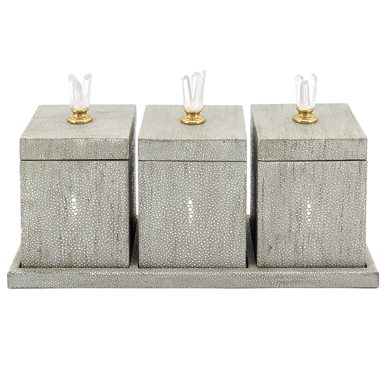 Набор шкатулок BOX KRIZIA SET3PCS Stingray Skin Светло-серый Прозрачный Латунь Набор шкатулок BOX KRIZIA SET3PCS Stingray Skin Светло-серый Прозрачный Латунь в Рязани | Loft Concept