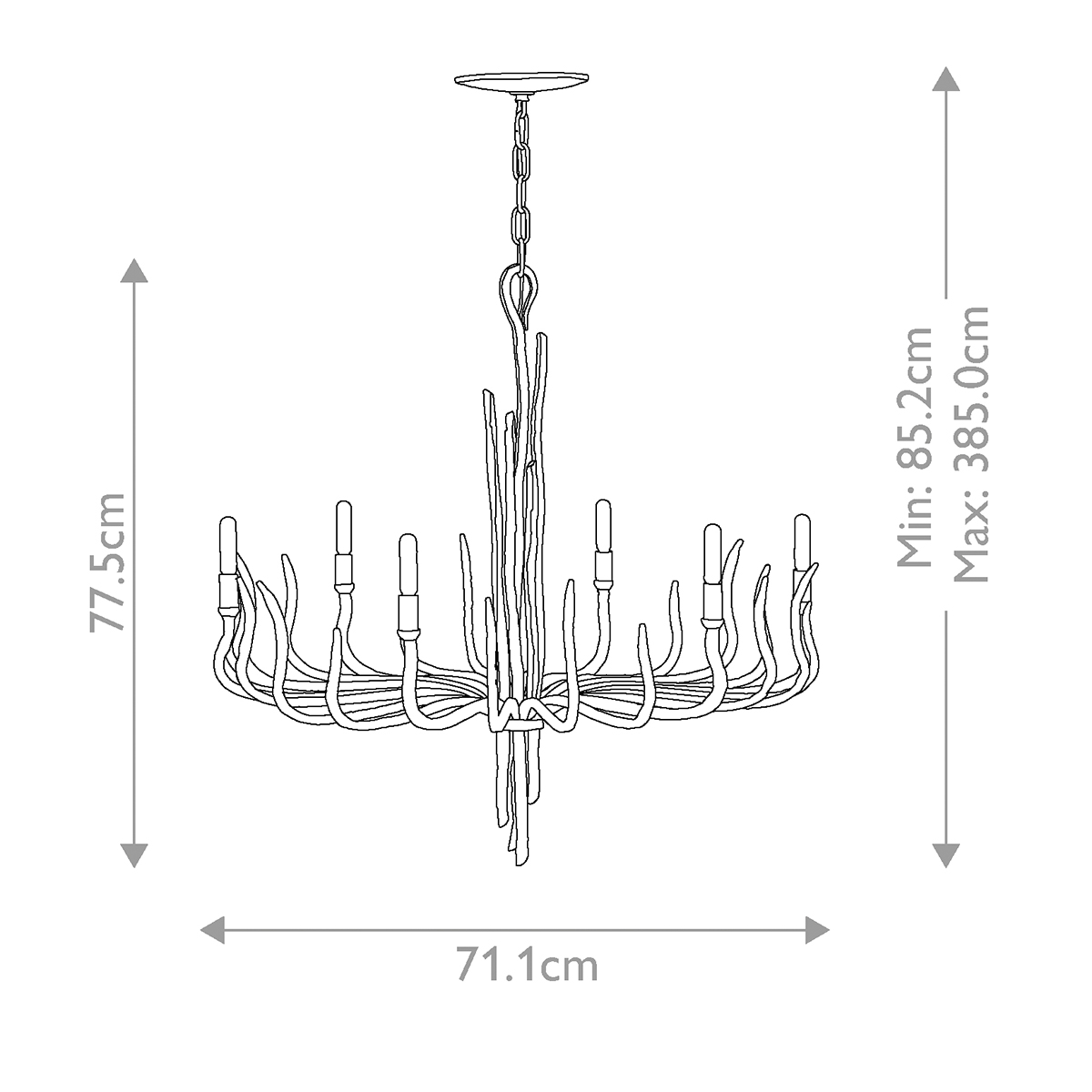 Люстра дизайнерская золотого цвета с 6-ю лампами на изогнутых рожках с текстурной поверхностью Hinkley в Рязани