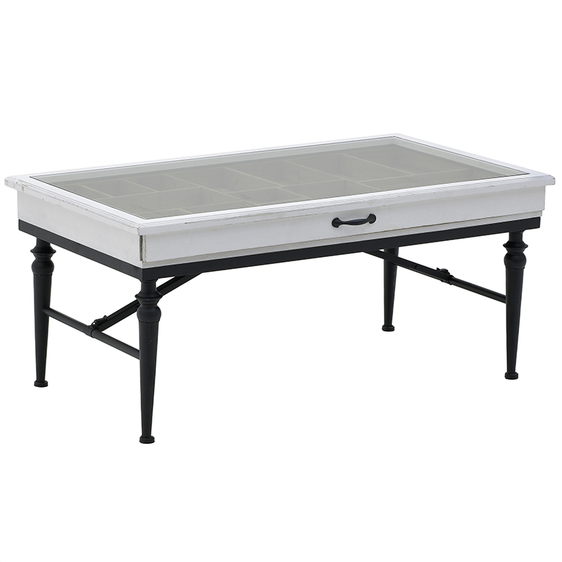 Кофейный стол с выдвижным ящиком Provence Coffee Table with Drawer Белый Черный Кофейный стол с выдвижным ящиком Provence Coffee Table with Drawer Белый Черный в Рязани | Loft Concept