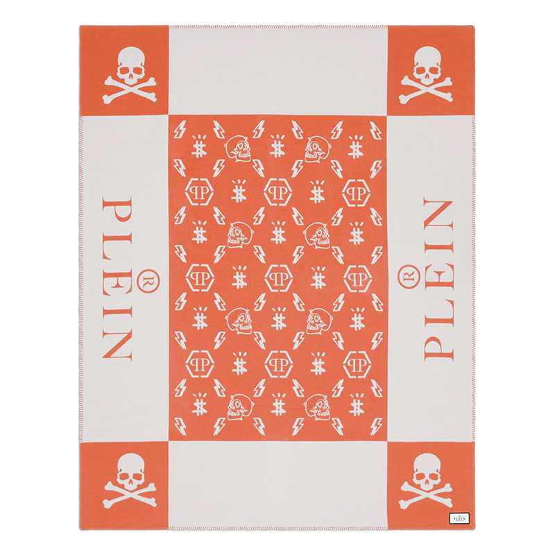 Плед Philipp Plein Plaid Cashmere Skull Orange Оранжевый Белый Плед Philipp Plein Plaid Cashmere Skull Orange Оранжевый Белый в Рязани | Loft Concept