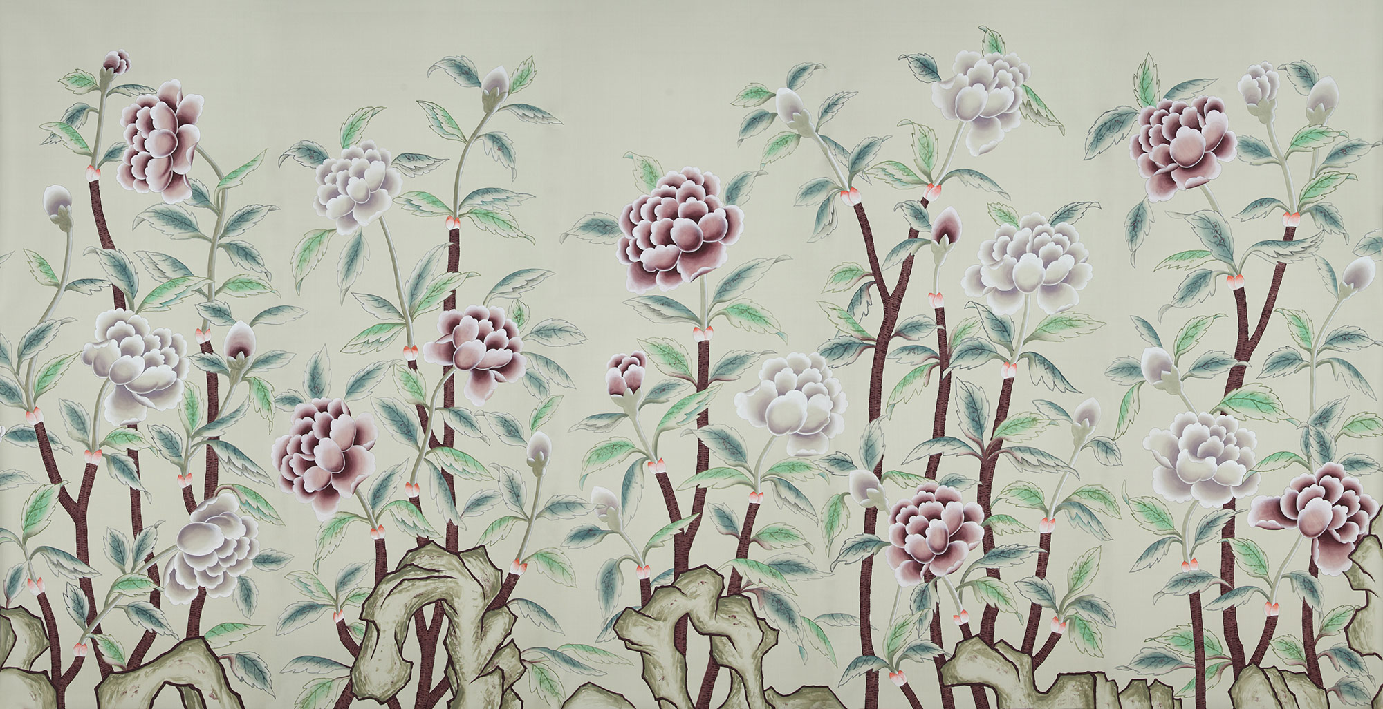 Обои ручная роспись Korean Peony Special Colourway on Icefield dyed silk Обои ручная роспись Korean Peony Special Colourway on Icefield dyed silk - постер Loft-Concept в Рязани