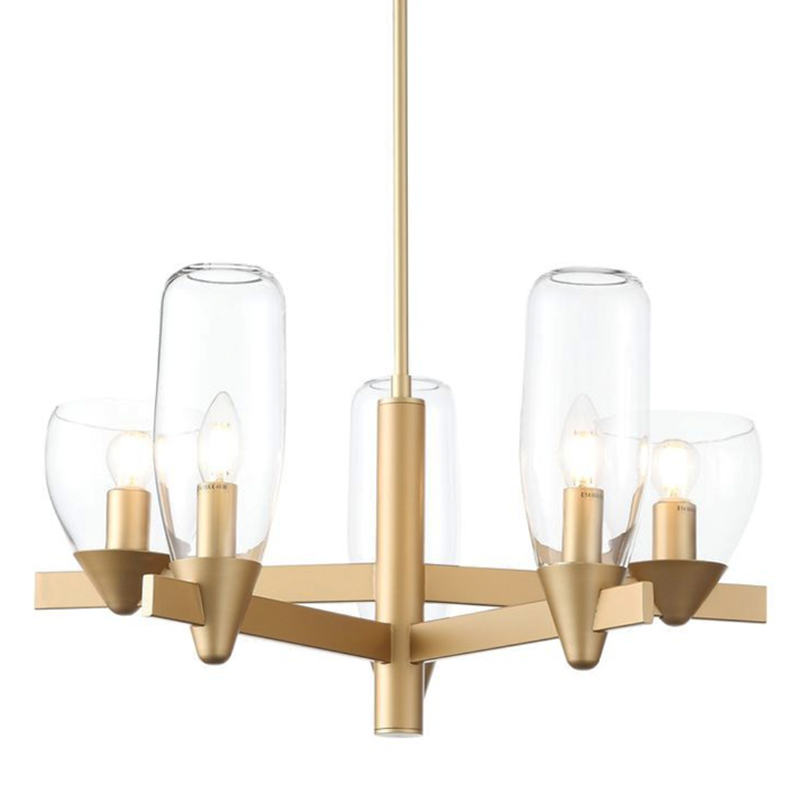 Люстра Houston 5 lamps матовое золото Прозрачное Стекло Люстра Houston 5 lamps матовое золото Прозрачное Стекло в Рязани | Loft Concept