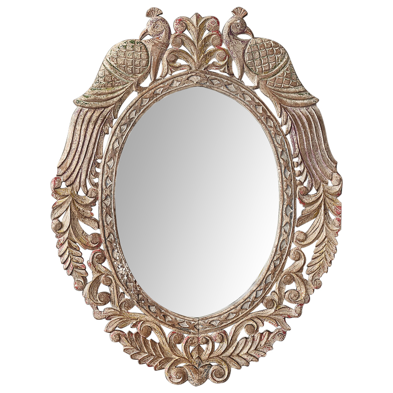 Зеркало в резной раме Viaan Grey Mango Carved Mirror Бежево-серый Коричневый винтаж Зеркало в резной раме Viaan Grey Mango Carved Mirror Бежево-серый Коричневый винтаж в Рязани | Loft Concept