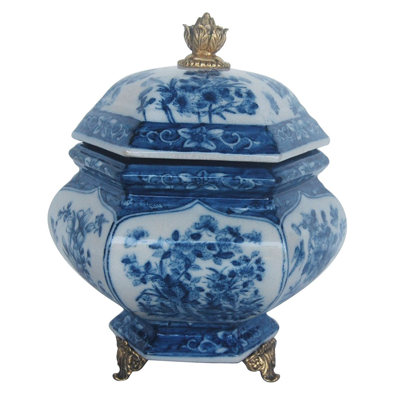 Шкатулка с крышкой с орнаментом Blue Ornament Синий Белый Шкатулка с крышкой с орнаментом Blue Ornament Синий Белый в Рязани | Loft Concept