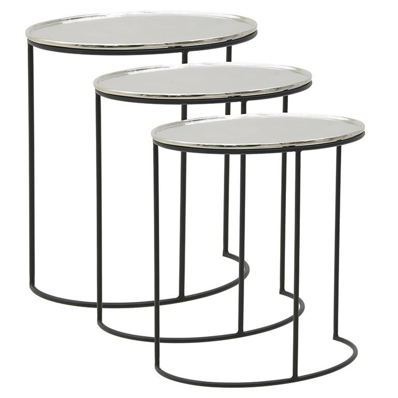 Комплект из 3-х приставных столов Heather Side Tables Черный Серебряный Комплект из 3-х приставных столов Heather Side Tables Черный Серебряный в Рязани | Loft Concept