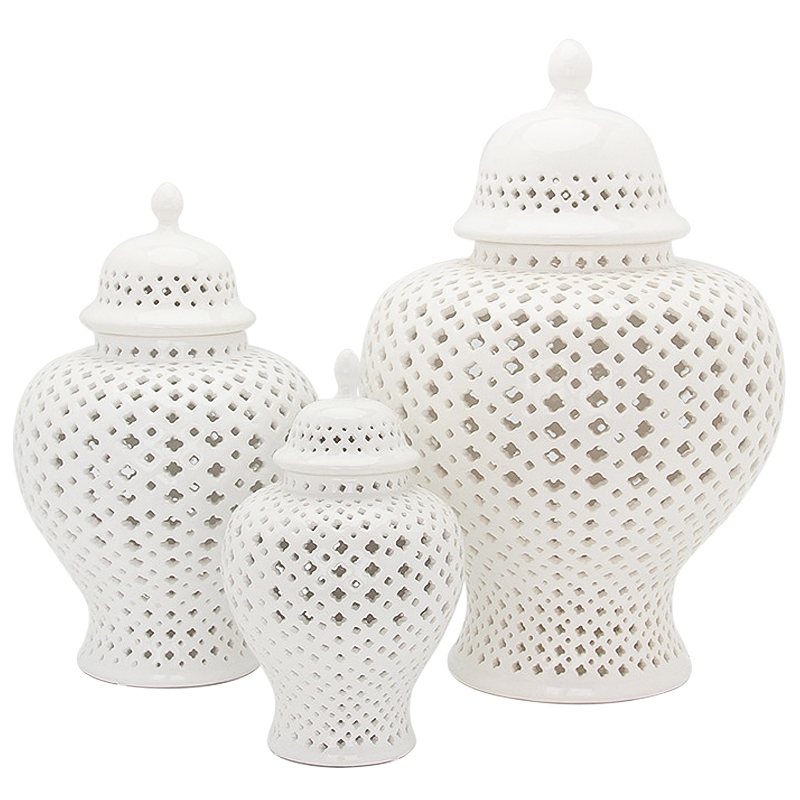 Ваза с крышкой White Ceramic Carving Vase Белый Ваза с крышкой White Ceramic Carving Vase Белый в Рязани | Loft Concept