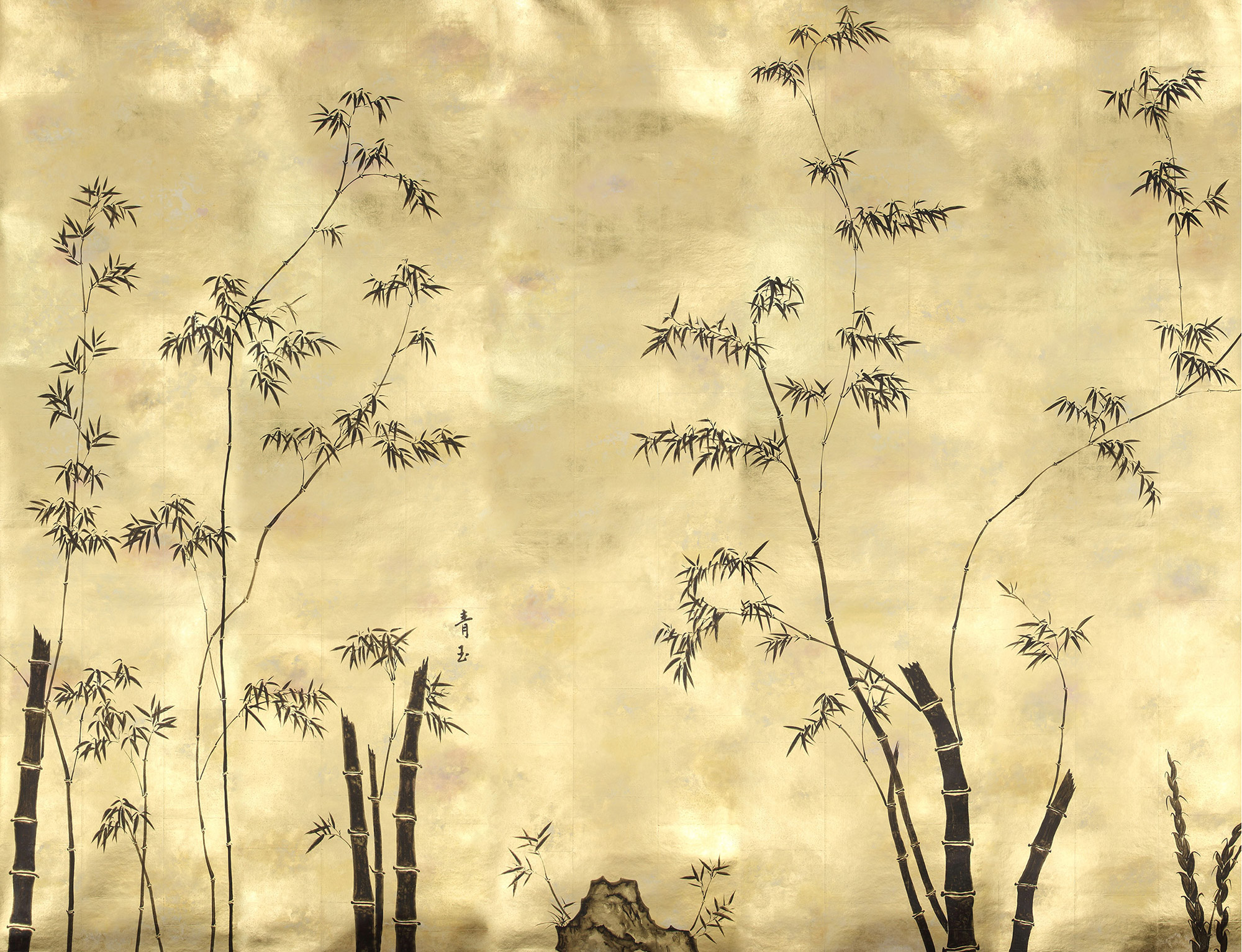 Обои ручная роспись Bamboo Quicksilver on Warm Gold gilded tea paper Обои ручная роспись Bamboo Quicksilver on Warm Gold gilded tea paper - постер Loft-Concept в Рязани