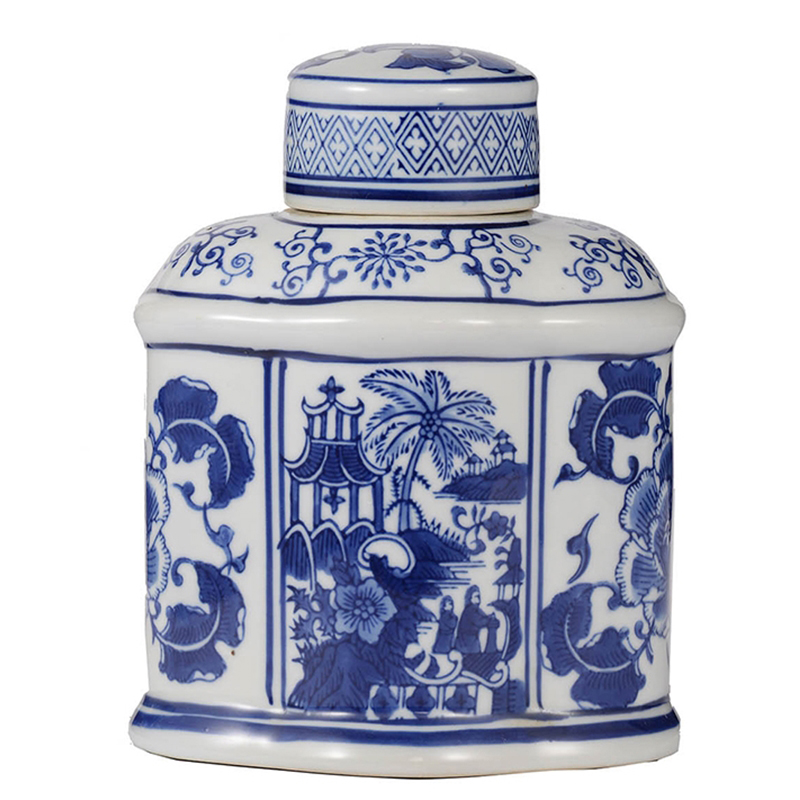 Ваза с крышкой Oriental Pattern Vase Синий Белый Ваза с крышкой Oriental Pattern Vase Синий Белый в Рязани | Loft Concept