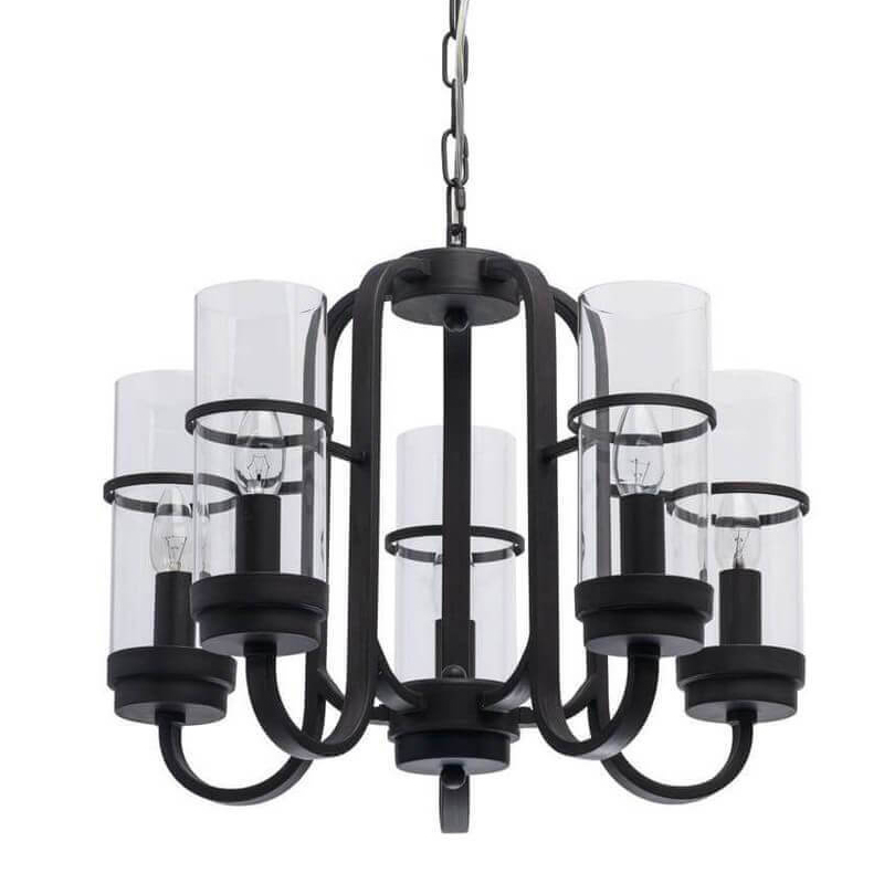Люстра Glass Beaker lamps 5 Черный матовый Прозрачное Стекло Люстра Glass Beaker lamps 5 Черный матовый Прозрачное Стекло в Рязани | Loft Concept