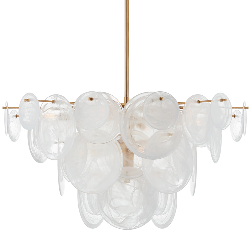 Люстра Disk Textured Glass Chandelier Золотой Белое матовое стекло в Рязани | Loft Concept 