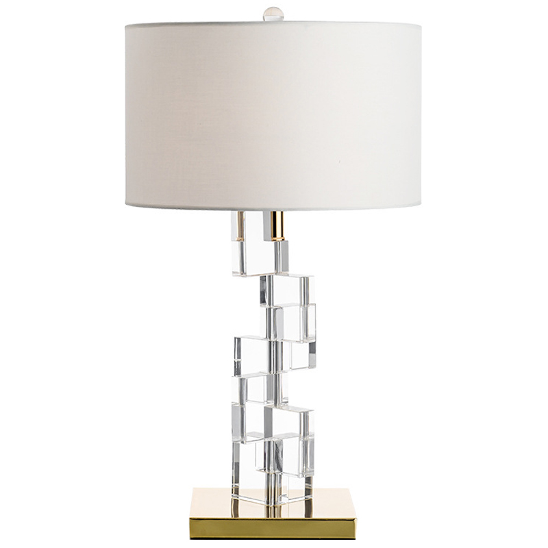 Настольная лампа Leuan Glass Cubes Lampshade Table Lamp Латунь Прозрачное Стекло Молочный в Рязани | Loft Concept 