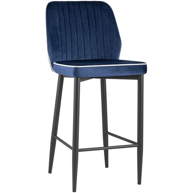 Барный Стул Lawrence Chair Синий Велюр Белый кант Синий Белый Черный в Рязани | Loft Concept 