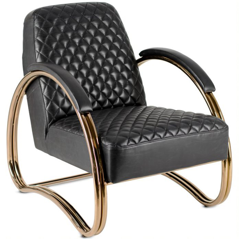 Кресло Hodges Armchair black leather Черный Розовое золото Кресло Hodges Armchair black leather Черный Розовое золото в Рязани | Loft Concept