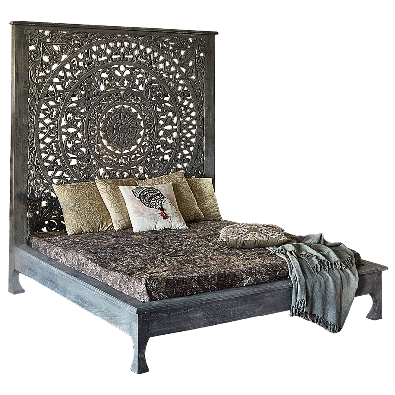 Кровать Indian Antique White Furniture Sarita Bed серый Серый Кровать Indian Antique White Furniture Sarita Bed серый Серый в Рязани | Loft Concept