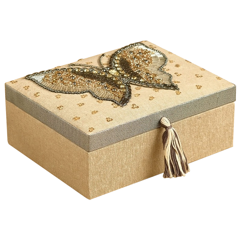 Шкатулка с вышивкой из бисера Butterfly Beads Embroidery Box Бежевый Серебряный Золотой Шкатулка с вышивкой из бисера Butterfly Beads Embroidery Box Бежевый Серебряный Золотой в Рязани | Loft Concept