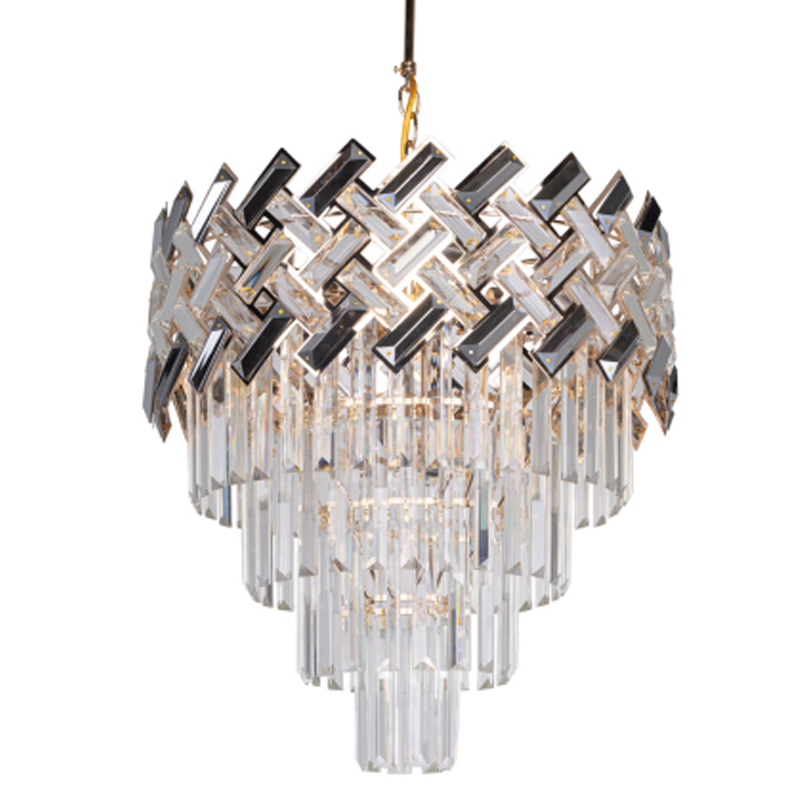 Люстра многоярусная с переплетенными металлическими элементами черного и золотого цвета и прозрачными хрустальными подвесками Empire Chandelier Crystal Золотой Прозрачный Черный в Рязани | Loft Concept 