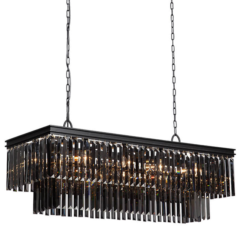 Люстра Odeon Gray glass Rectangular Chandelier Black iron стекло Смок длина 120 Черный матовый Люстра Odeon Gray glass Rectangular Chandelier Black iron стекло Смок длина 120 Черный матовый в Рязани | Loft Concept