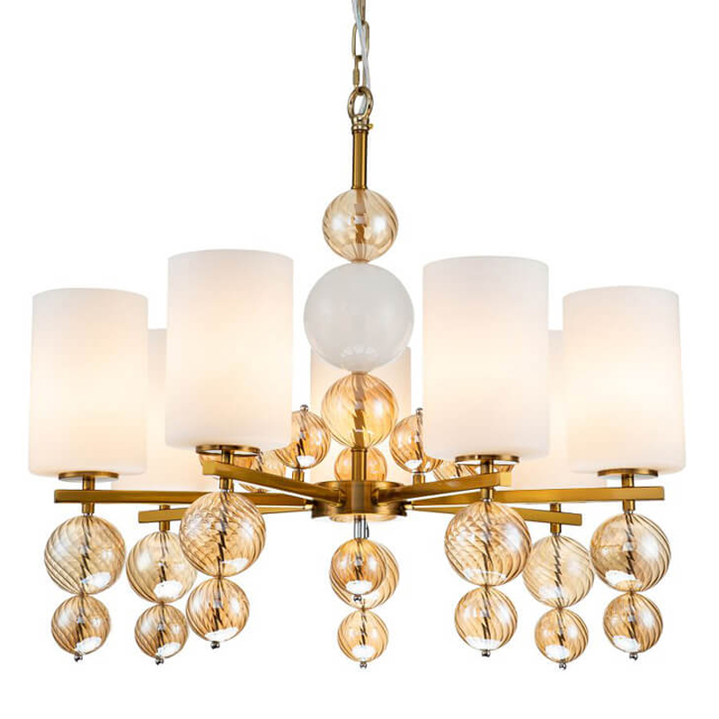 Люстра Blown Glass Balloons Chandelier 7 Латунь Белый Янтарный Люстра Blown Glass Balloons Chandelier 7 Латунь Белый Янтарный в Рязани | Loft Concept